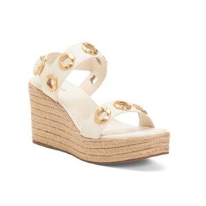 LARROUDE Ivory Handmade In Brazil Leather Milan Espadrille Wedge Sandals